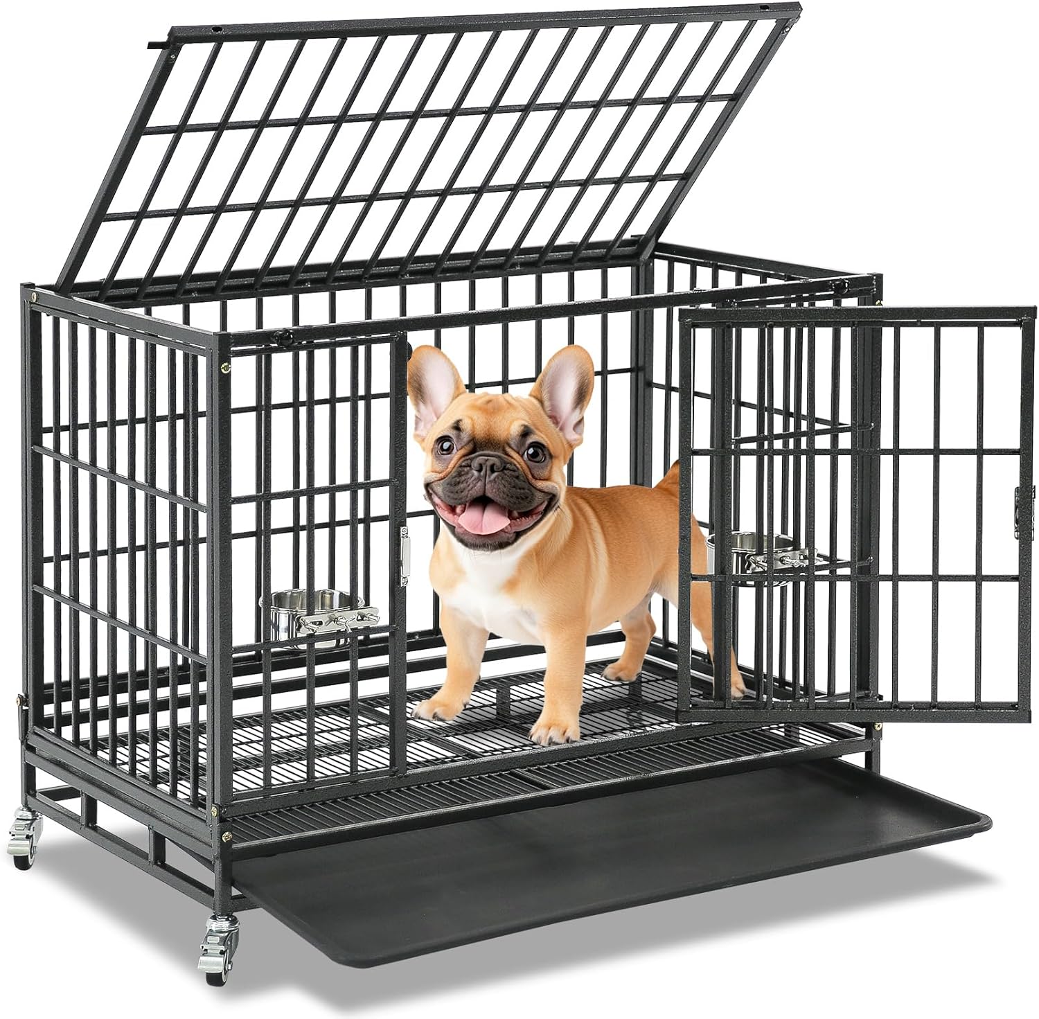 Homey Pet 37 inch stackable heavy duty dog crate with lockable wheels