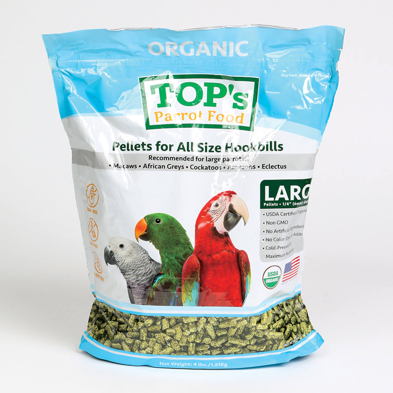 TOP's organic cold-pressed parrot food pellets
